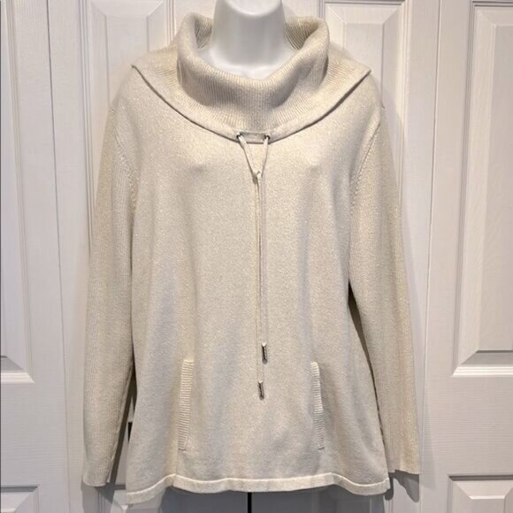 Karl Lagerfeld Paris Cream Cotton Blend Cowl Neck Pullover Sweater Size M L - Picture 1 of 13